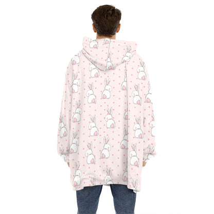 Cute Rabbit Pattern Print Hoodie Blanket