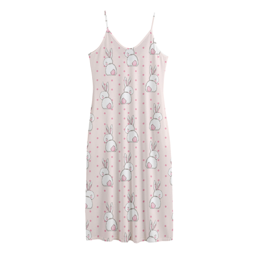 Cute Rabbit Pattern Print Jersey Midi Cami Dress