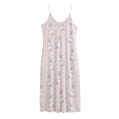Cute Rabbit Pattern Print Jersey Midi Cami Dress