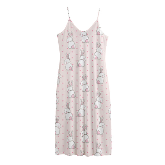 Cute Rabbit Pattern Print Jersey Midi Cami Dress
