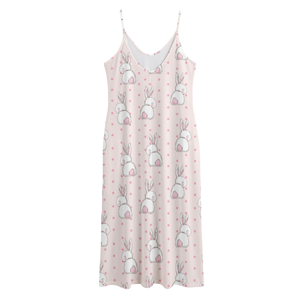 Cute Rabbit Pattern Print Jersey Midi Cami Dress