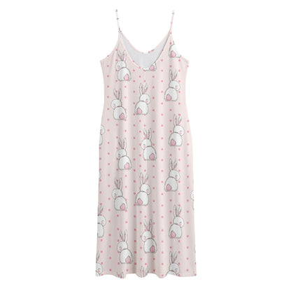 Cute Rabbit Pattern Print Jersey Midi Cami Dress