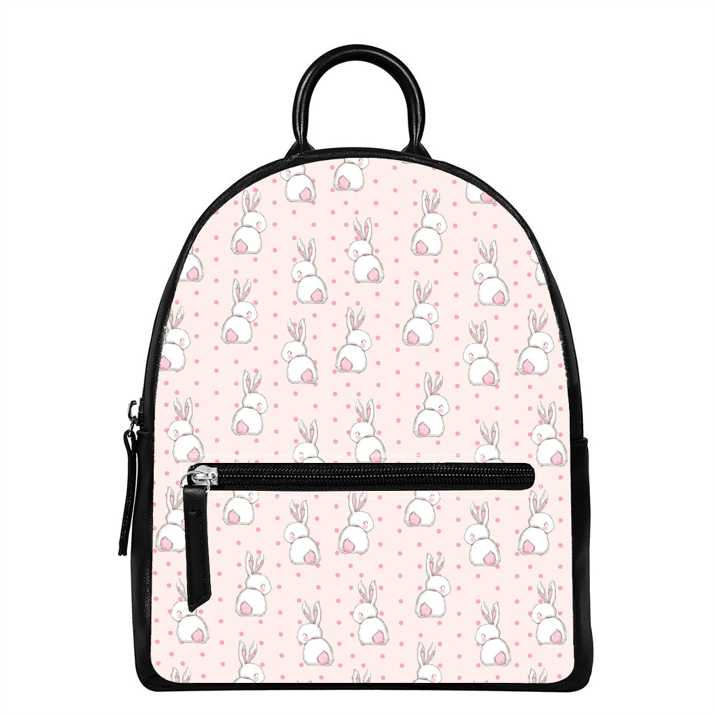 Cute Rabbit Pattern Print Leather Backpack