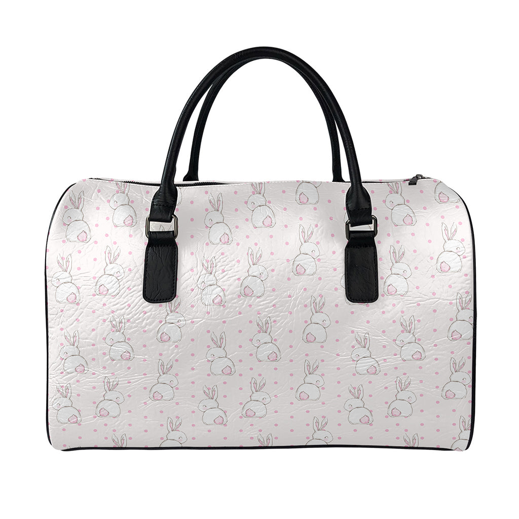Cute Rabbit Pattern Print Leather Duffle Bag