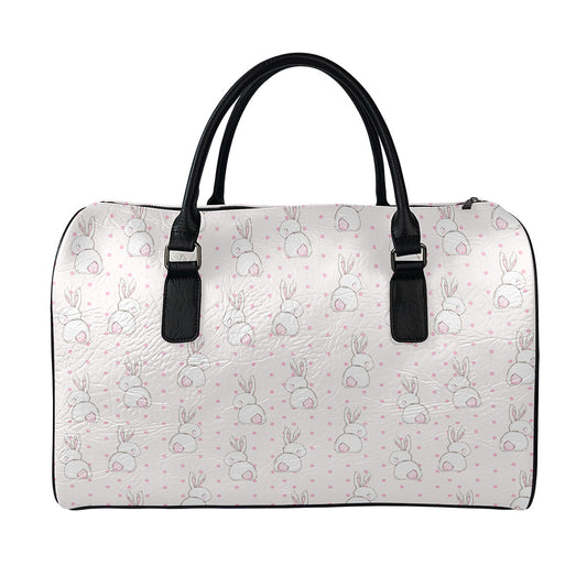 Cute Rabbit Pattern Print Leather Duffle Bag