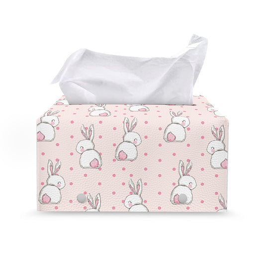 Cute Rabbit Pattern Print Leather Tissue Box Cover