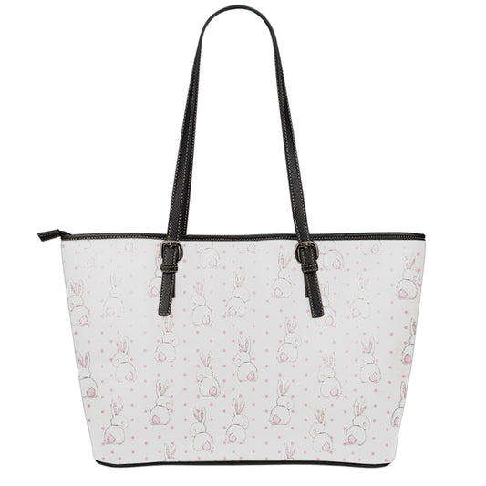 Cute Rabbit Pattern Print Leather Tote Bag