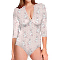Cute Rabbit Pattern Print Long Sleeve Swimsuit