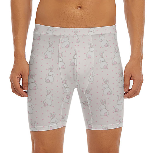 Cute Rabbit Pattern Print Men's Long Boxer Briefs