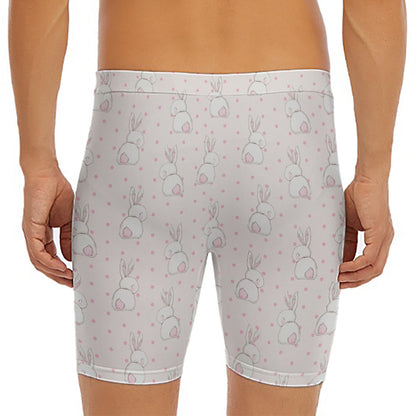 Cute Rabbit Pattern Print Men's Long Boxer Briefs