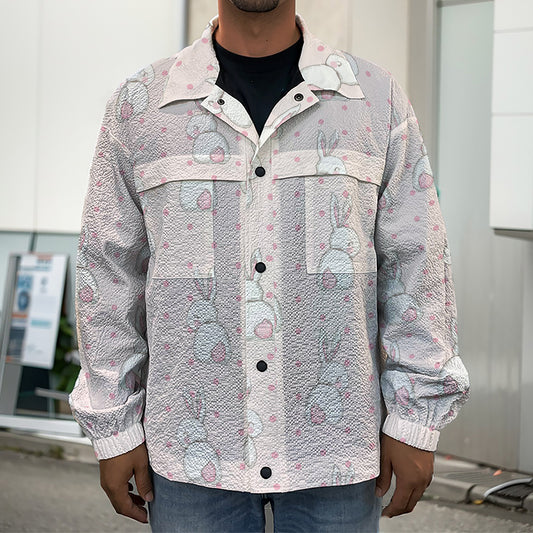 Cute Rabbit Pattern Print Men's Shirt Jacket