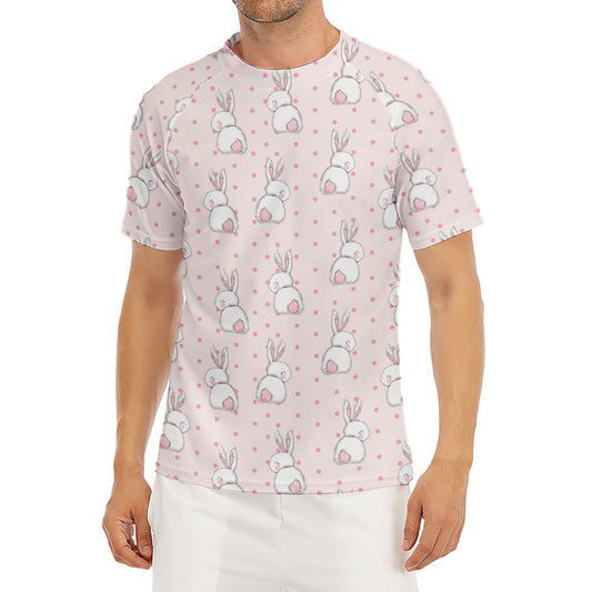 Cute Rabbit Pattern Print Men's Short Sleeve Rash Guard