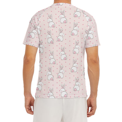 Cute Rabbit Pattern Print Men's Short Sleeve Rash Guard