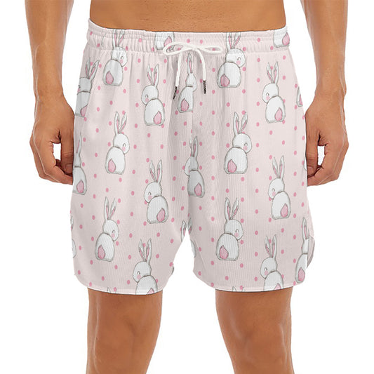 Cute Rabbit Pattern Print Men's Split Running Shorts
