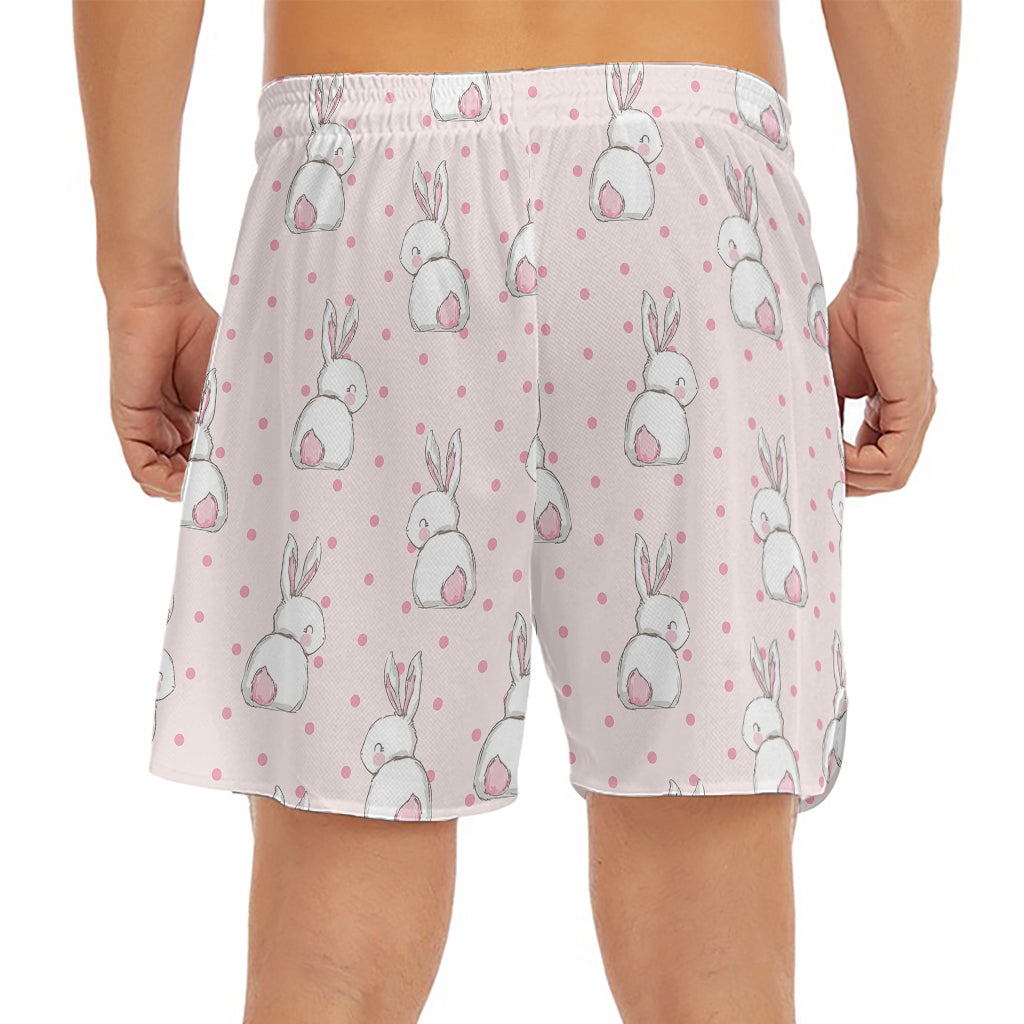 Cute Rabbit Pattern Print Men's Split Running Shorts