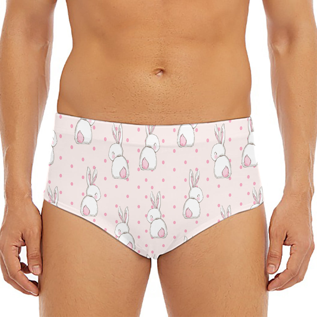 Cute Rabbit Pattern Print Men's Triangle Swim Briefs