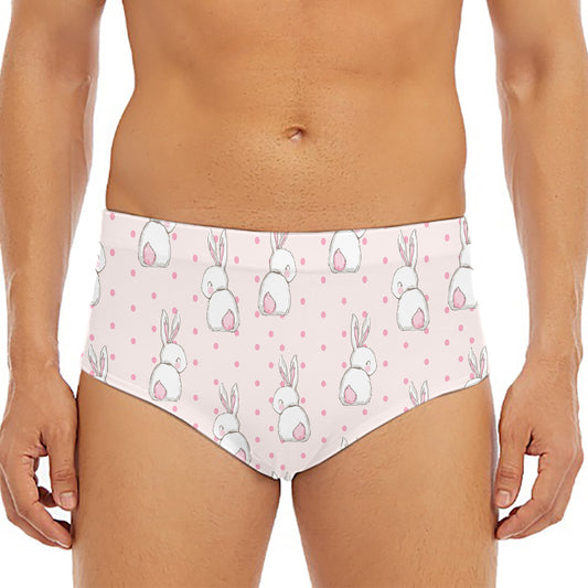 Cute Rabbit Pattern Print Men's Triangle Swim Briefs