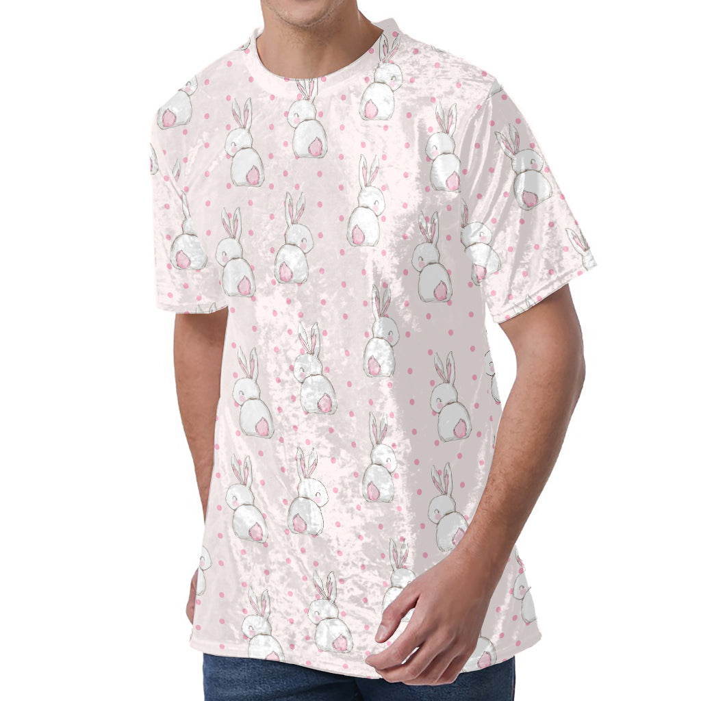 Cute Rabbit Pattern Print Men's Velvet T-Shirt