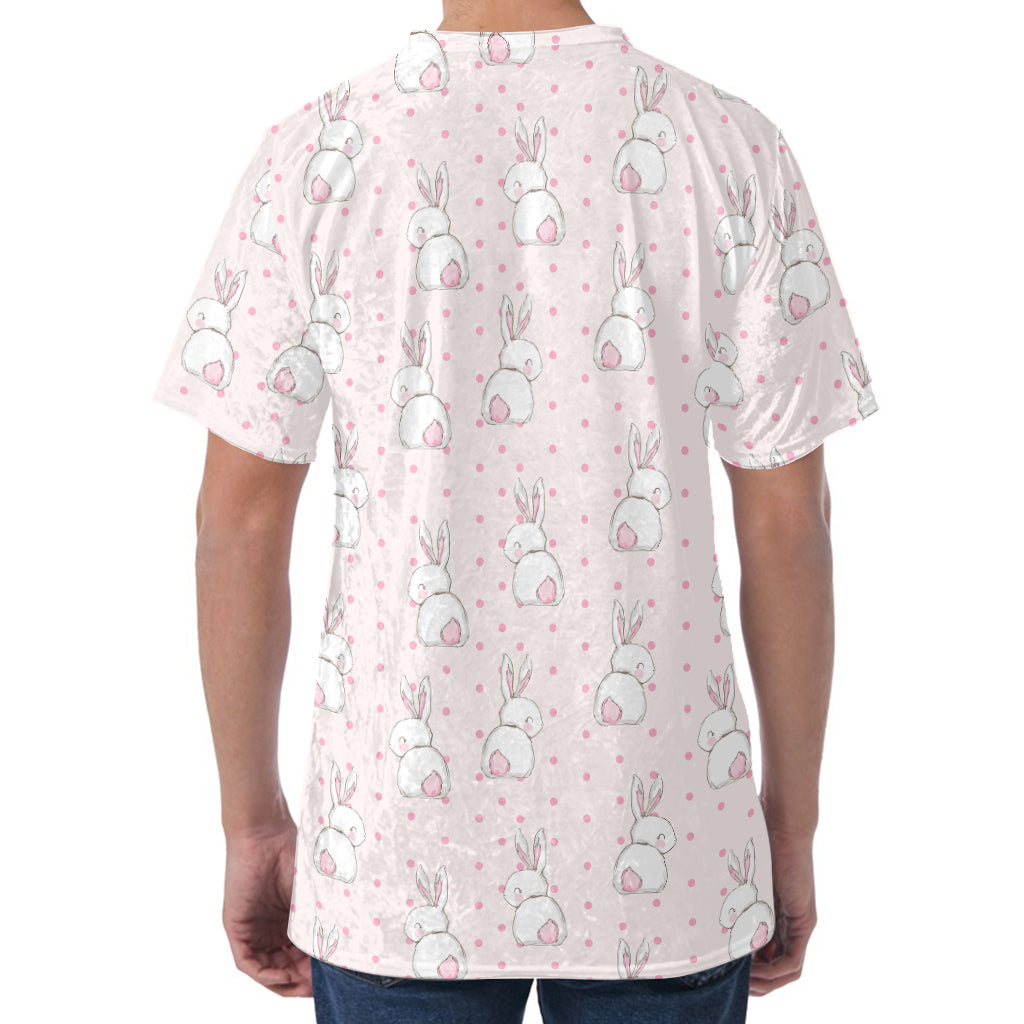 Cute Rabbit Pattern Print Men's Velvet T-Shirt