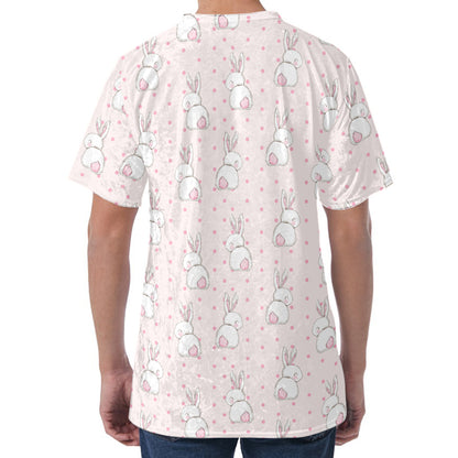 Cute Rabbit Pattern Print Men's Velvet T-Shirt