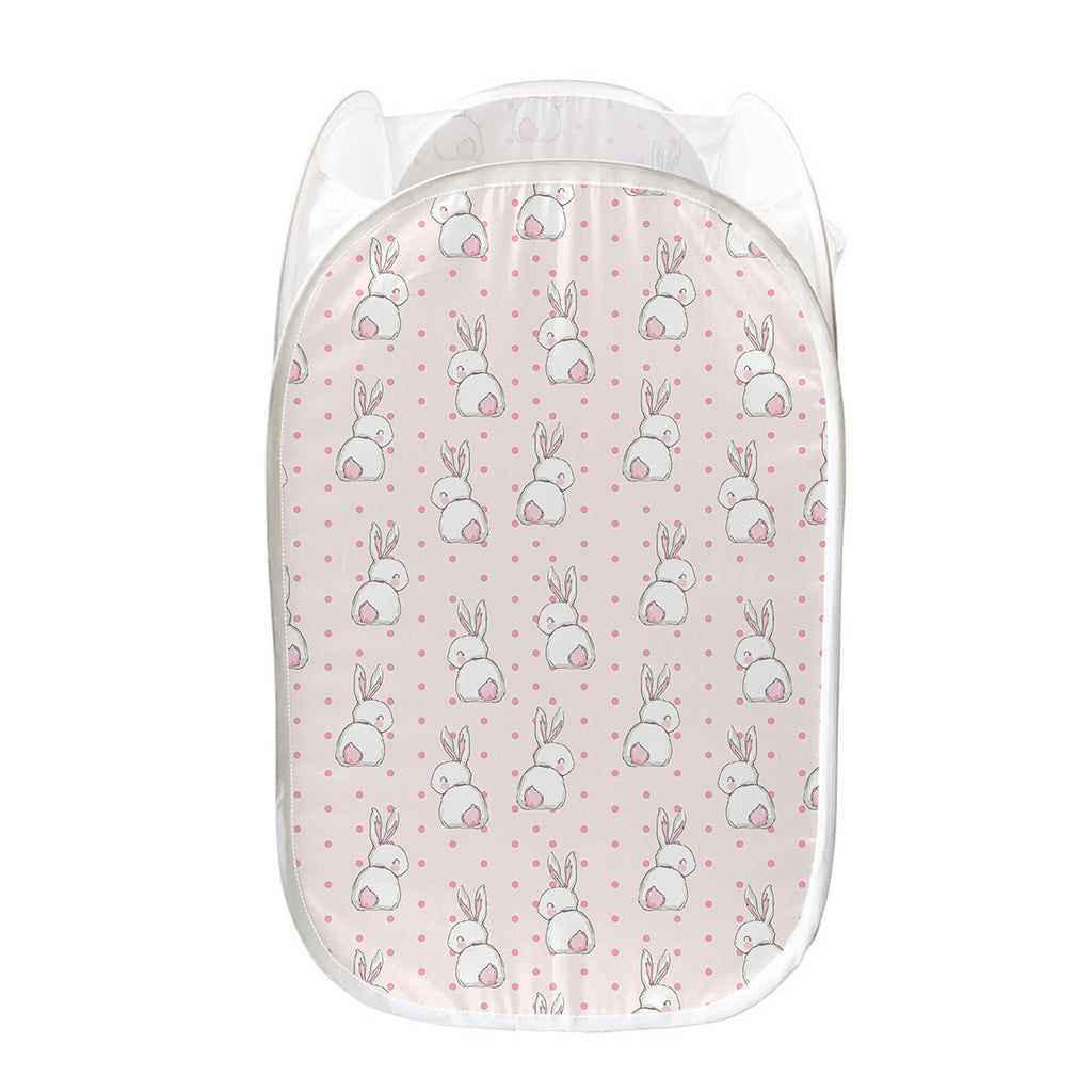 Cute Rabbit Pattern Print Mesh Laundry Hamper