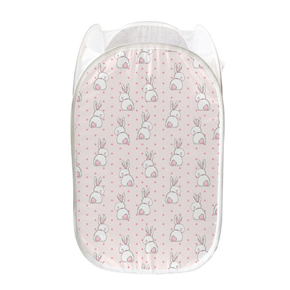 Cute Rabbit Pattern Print Mesh Laundry Hamper