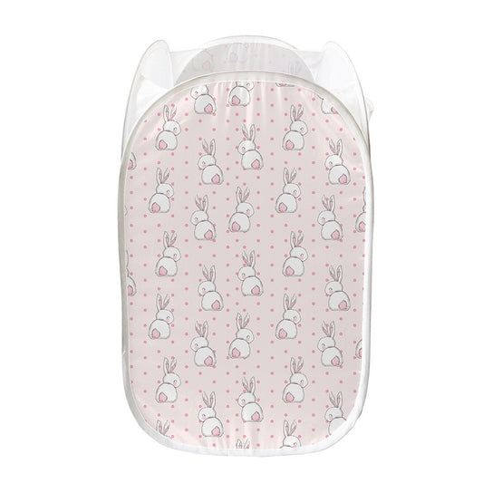 Cute Rabbit Pattern Print Mesh Laundry Hamper