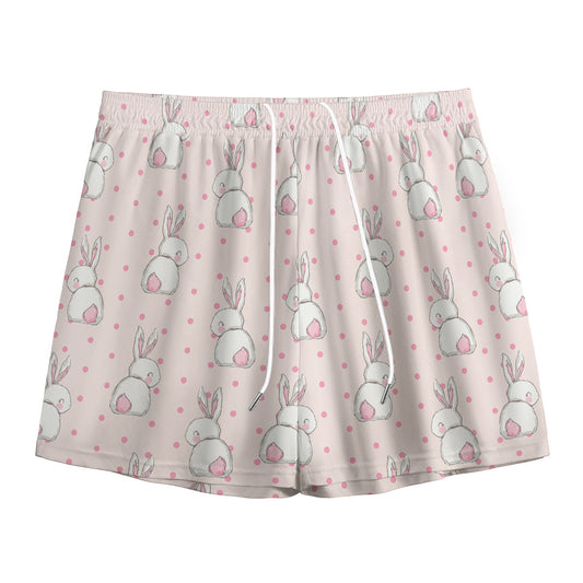 Cute Rabbit Pattern Print Mesh Shorts