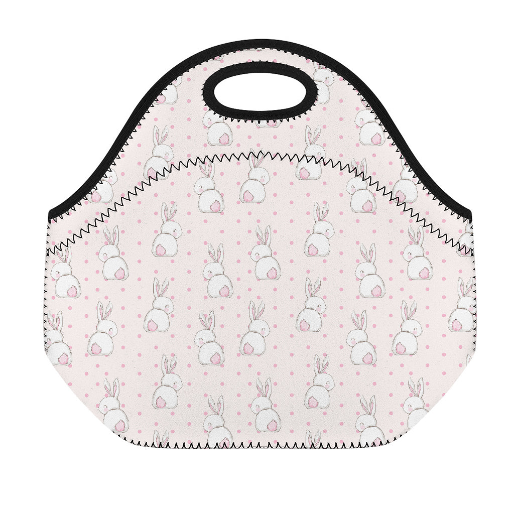 Cute Rabbit Pattern Print Neoprene Lunch Bag