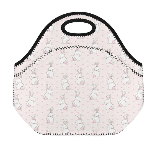 Cute Rabbit Pattern Print Neoprene Lunch Bag
