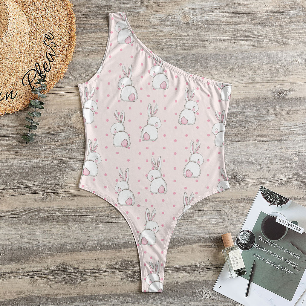 Cute Rabbit Pattern Print One Shoulder Bodysuit