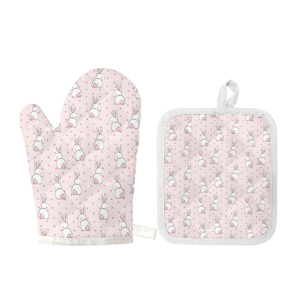 Cute Rabbit Pattern Print Oven Mitt And Pot Holder Set