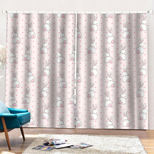 Cute Rabbit Pattern Print Pencil Pleat Curtains