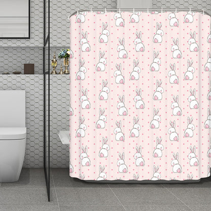 Cute Rabbit Pattern Print Polyester Shower Curtain