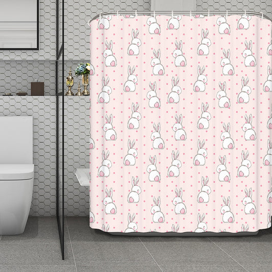 Cute Rabbit Pattern Print Polyester Shower Curtain