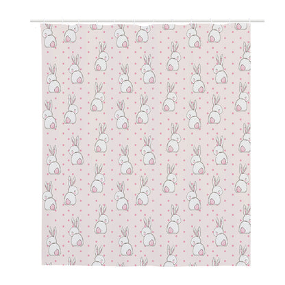 Cute Rabbit Pattern Print Polyester Shower Curtain