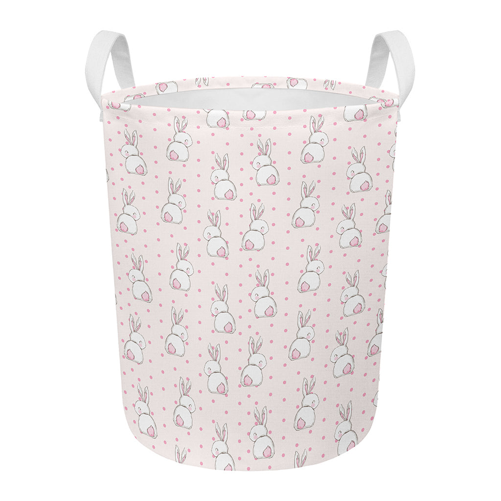 Cute Rabbit Pattern Print Round Laundry Basket