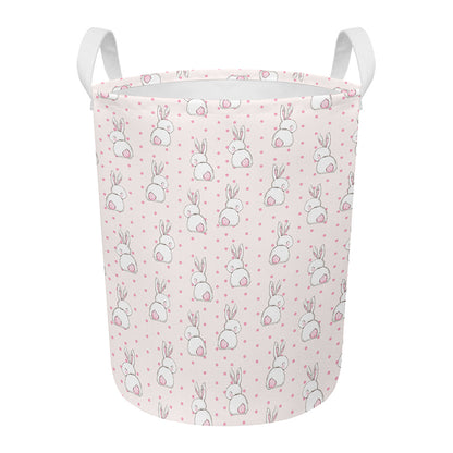 Cute Rabbit Pattern Print Round Laundry Basket