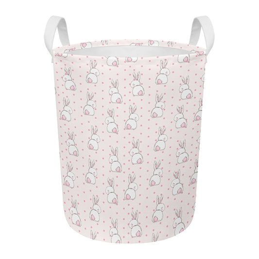 Cute Rabbit Pattern Print Round Laundry Basket