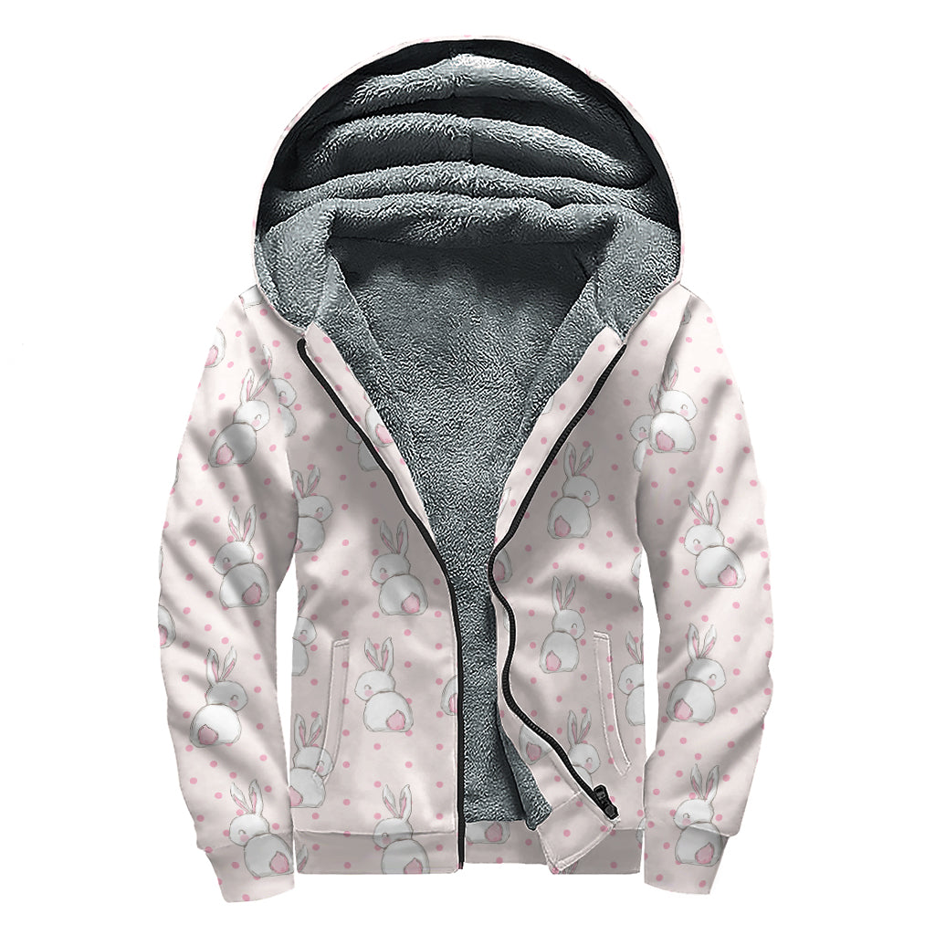 Cute Rabbit Pattern Print Sherpa Lined Zip Up Hoodie