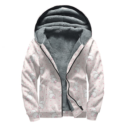 Cute Rabbit Pattern Print Sherpa Lined Zip Up Hoodie