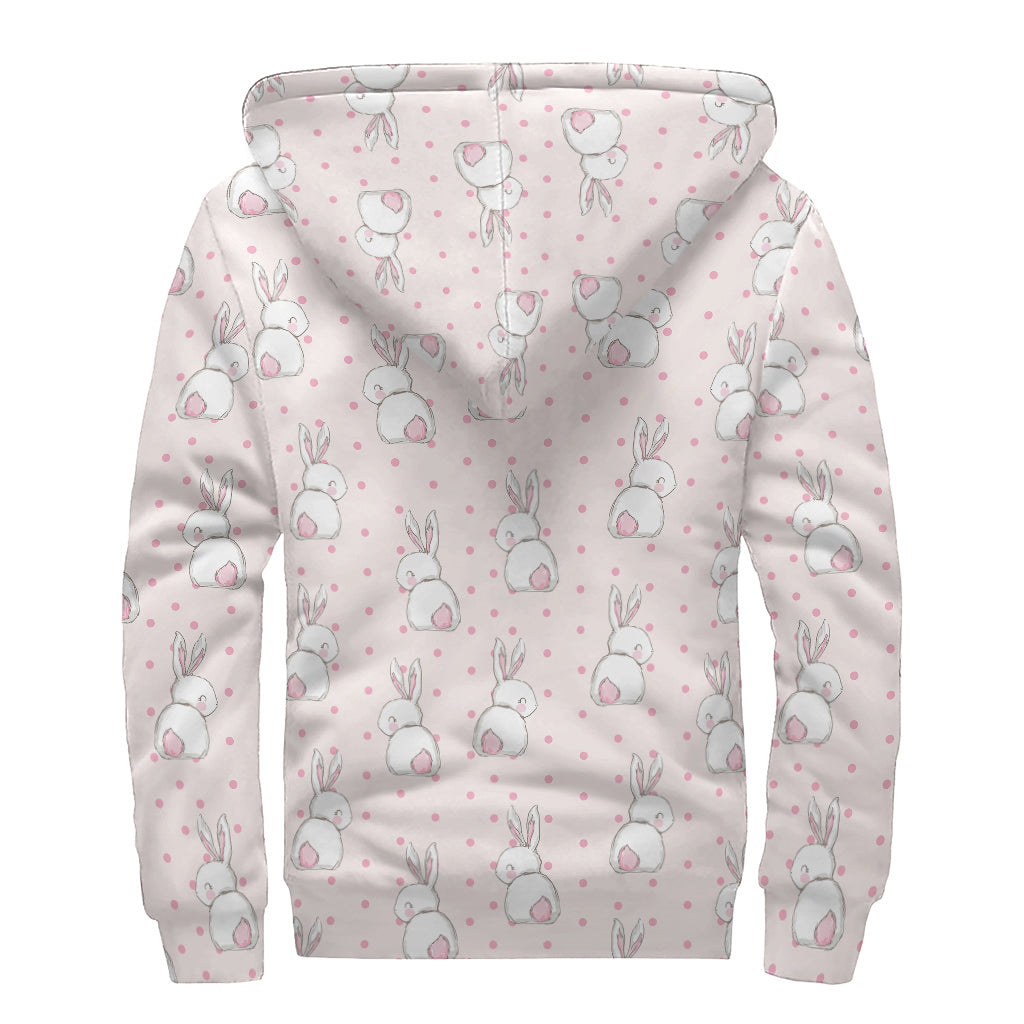 Cute Rabbit Pattern Print Sherpa Lined Zip Up Hoodie