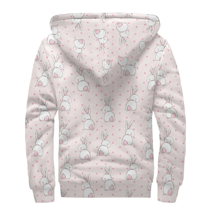 Cute Rabbit Pattern Print Sherpa Lined Zip Up Hoodie