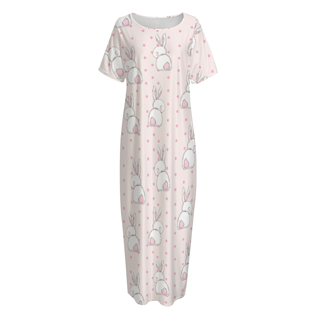 Cute Rabbit Pattern Print Short Sleeve Long Nightdress