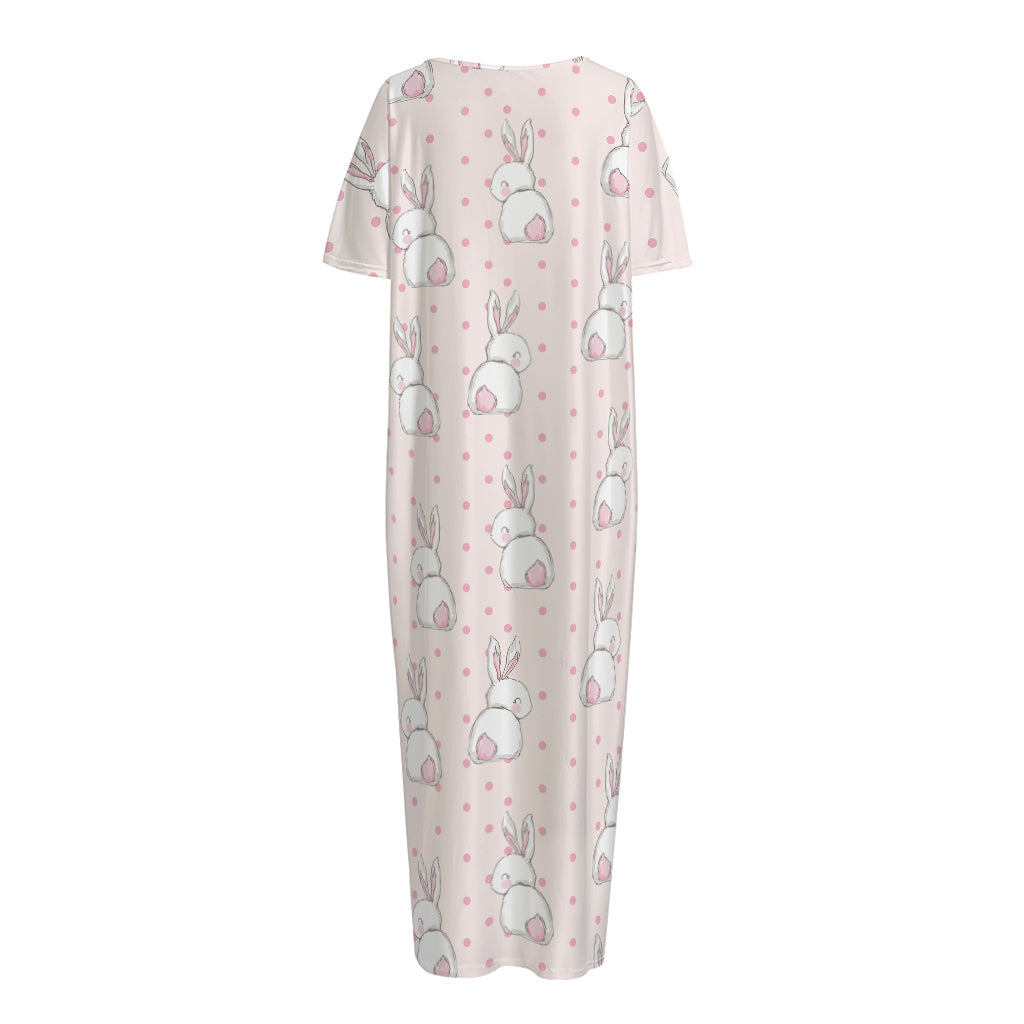 Cute Rabbit Pattern Print Short Sleeve Long Nightdress