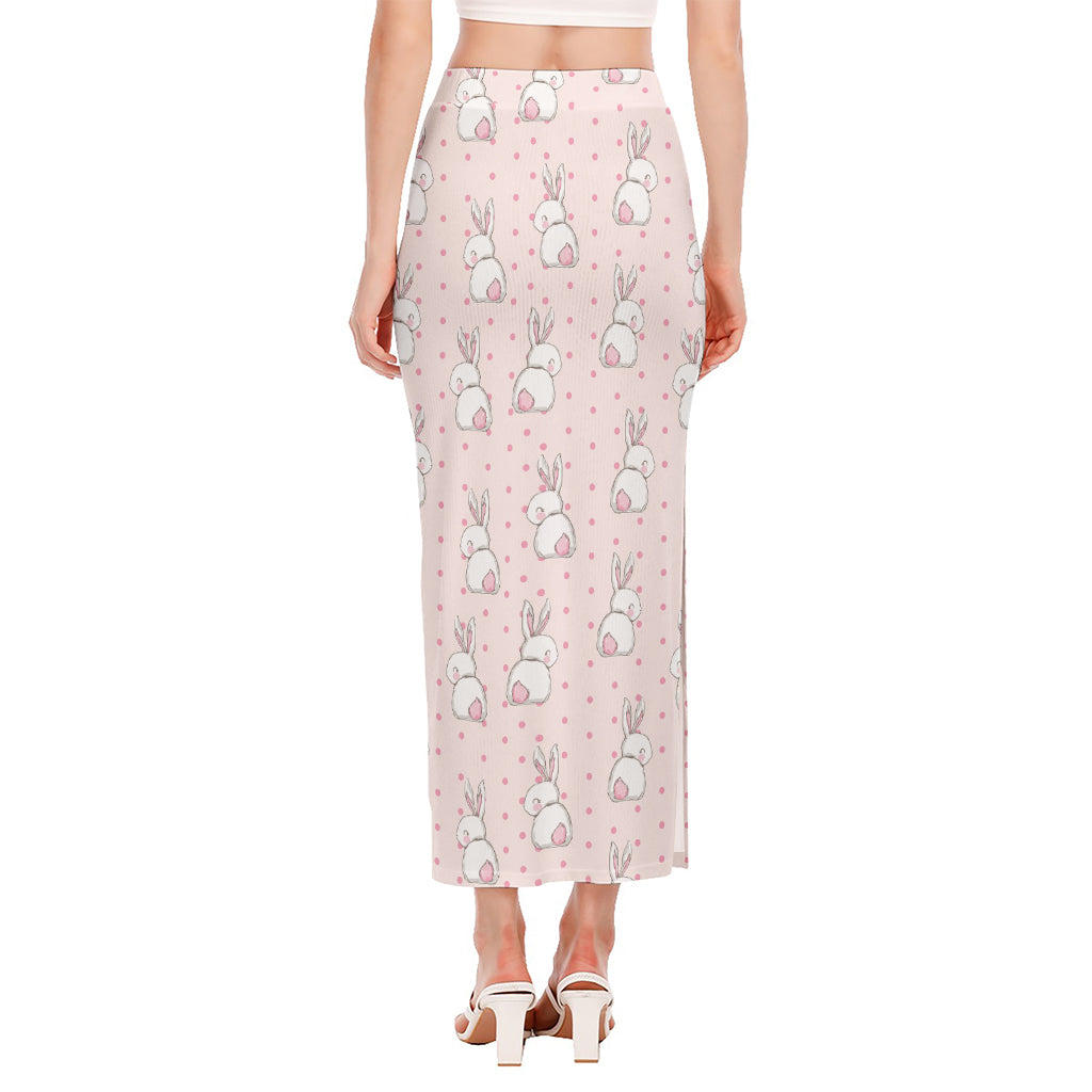 Cute Rabbit Pattern Print Side Slit Maxi Skirt