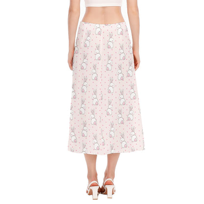 Cute Rabbit Pattern Print Side Slit Midi Skirt
