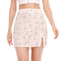 Cute Rabbit Pattern Print Side Slit Mini Skirt