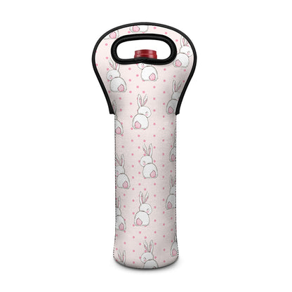 Cute Rabbit Pattern Print Single Neoprene Wine Tote