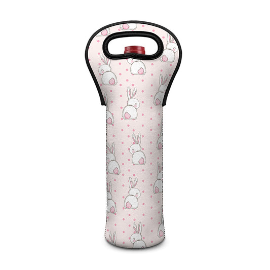 Cute Rabbit Pattern Print Single Neoprene Wine Tote